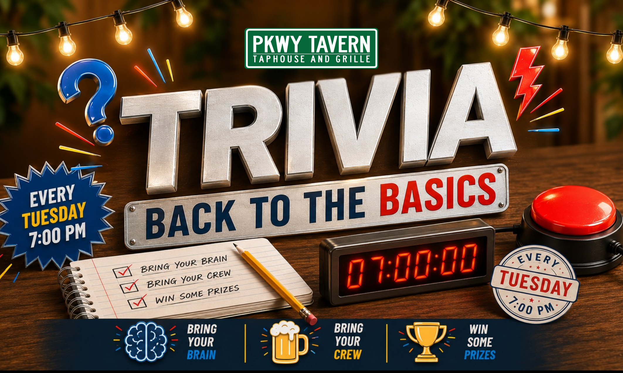 Trivia Night at PKWY Tavern every Tuesday at 7pm