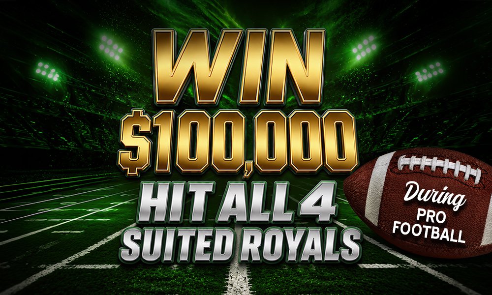Win $100,000 by hitting all four suited royals during pro football at PKWY Tavern in Las Vegas